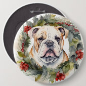 Badge Rond 15,2 Cm Bulldog Christmas Wreath Festive Pup (Devant & derrière)