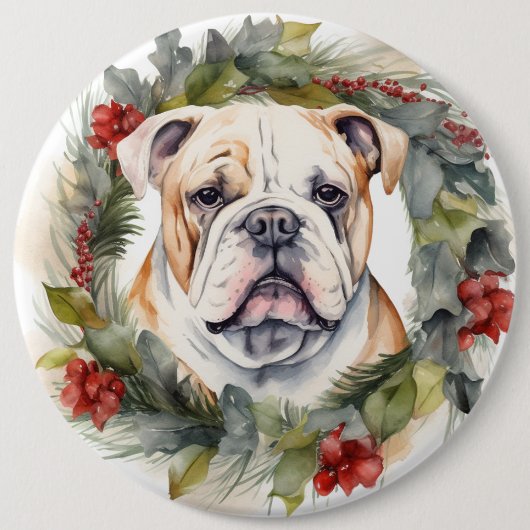 Badge Rond 15,2 Cm Bulldog Christmas Wreath Festive Pup (Devant)