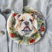 Badge Rond 15,2 Cm Bulldog Christmas Wreath Festive Pup (En situation)