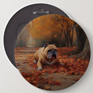 Badge Rond 15,2 Cm Bulldog en automne Feuilles automne Inspire