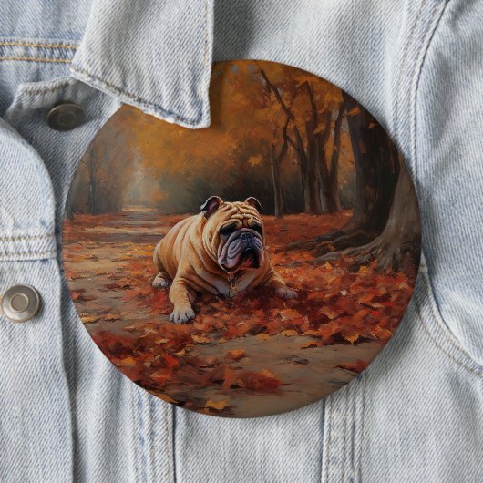 Badge Rond 15,2 Cm Bulldog en automne Feuilles automne Inspire (En situation)