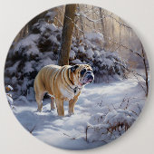 Badge Rond 15,2 Cm Bulldog Qu'Il Neige Noël Brossé (Devant)