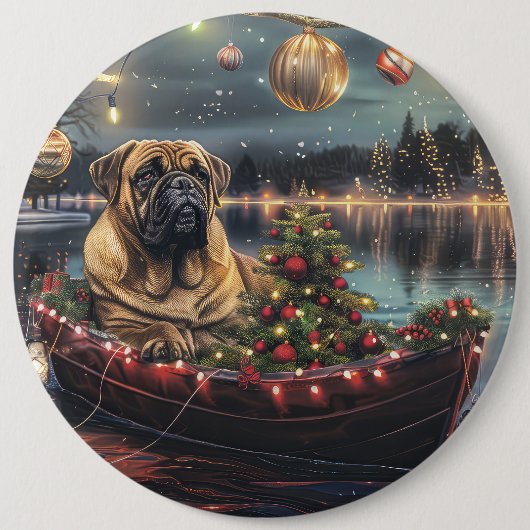 Badge Rond 15,2 Cm Bullmastiff Noël Festive Voyage (Devant)