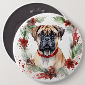 Badge Rond 15,2 Cm Bullmastiff Noël Wreath Festive Pup (Devant & derrière)