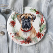 Badge Rond 15,2 Cm Bullmastiff Noël Wreath Festive Pup (En situation)