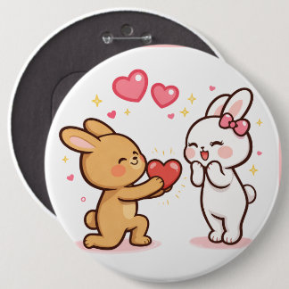 Badge Rond 15,2 Cm Bunny Love Heart Gift Cute Cartoon Design
