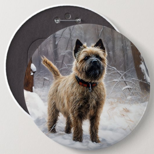 Badge Rond 15,2 Cm Cairn Terrier Qu'Il Neige Noël (Devant & derrière)