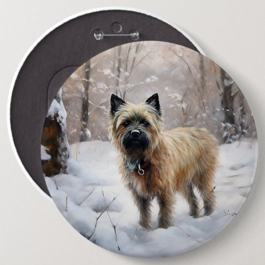 Badge Rond 15,2 Cm Cairn Terrier Qu'Il Neige Noël (Devant & derrière)