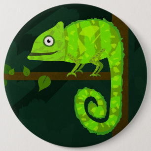 Badge Rond 15,2 Cm Caméléon vert mignon