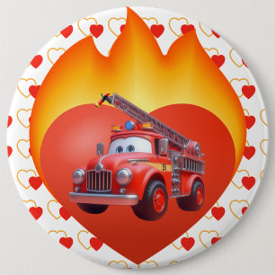 Badge Rond 15,2 Cm Camion de pompiers mignon pour la Saint-Valentin