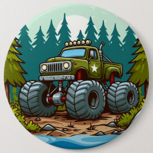 Badge Rond 15,2 Cm Camion Monster Vert dans la forêt