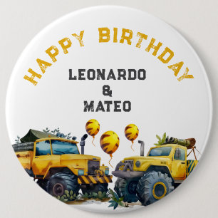 Badge Rond 15,2 Cm Camions Monster Jaune Garçons Joyeux Anniversaire