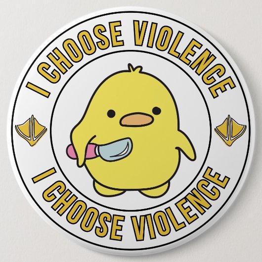 Badge Rond 15,2 Cm Canard jaune drôle avec couteau (Devant)