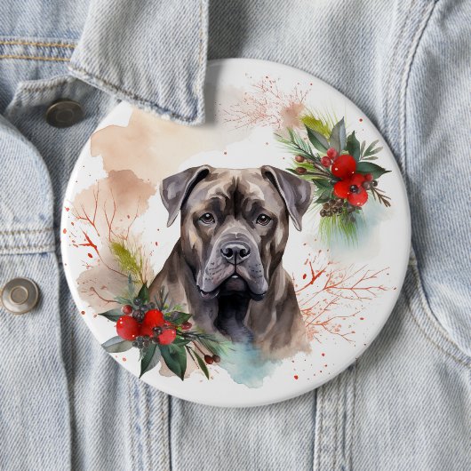 Badge Rond 15,2 Cm Cane Corso Christmas Wreath Festive Pup (En situation)