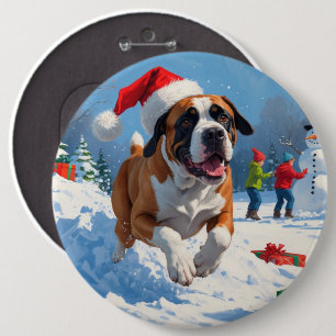 Badge Rond 15,2 Cm Cane Corso courant dans la neige avec un chapeau d