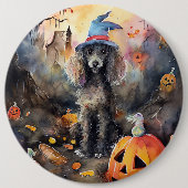 Badge Rond 15,2 Cm Caniche D'Halloween Avec Peur Citrouille (Devant)