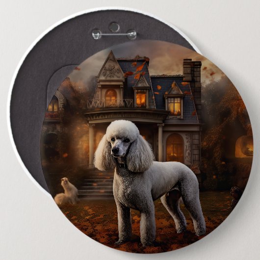 Badge Rond 15,2 Cm Caniche Halloween Épouvantable (Devant & derrière)