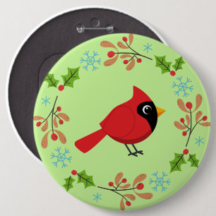 Badge Rond 15,2 Cm Cardinal Rouge Cardinal Cardinal aux Fleurs