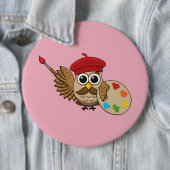 Badge Rond 15,2 Cm Caricature de Chouette Peintre Cute (En situation)