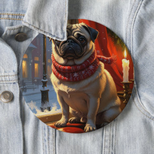 Badge Rond 15,2 Cm Carlin avec les lumières de Noël