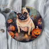 Badge Rond 15,2 Cm Carlin d'Halloween avec la peur Citrouille (En situation)