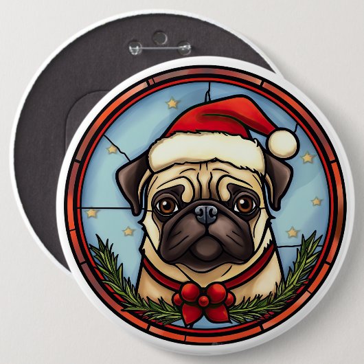 Badge Rond 15,2 Cm Carlin en verre tendu Noël (Devant & derrière)