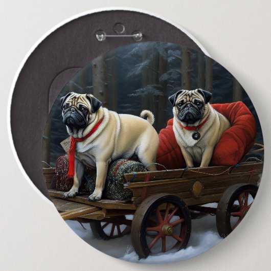 Badge Rond 15,2 Cm Carlin Noël Festive Saison (Devant & derrière)