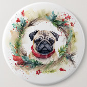 Badge Rond 15,2 Cm Carlin Noël Wreath Festive Pup (Devant)