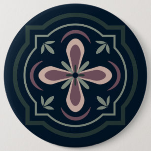 Badge Rond 15,2 Cm Carreaux Géométriques Floraux Terreux