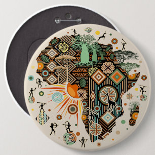Badge Rond 15,2 Cm Carte d'Afrique Éléments Tribaux Décoratifs Motif