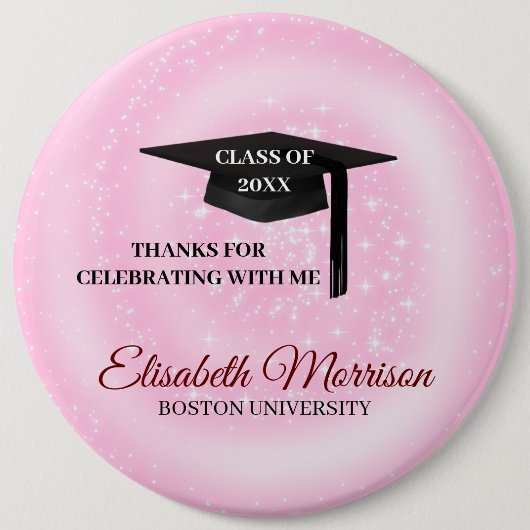 Badge Rond 15,2 Cm Casquette noir sur rose (Devant)