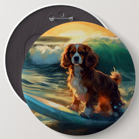 Badge Rond 15,2 Cm Cavalier King Beach Surf Peinture (Devant & derrière)