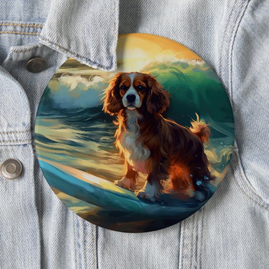 Badge Rond 15,2 Cm Cavalier King Beach Surf Peinture (En situation)