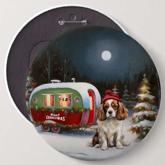 Badge Rond 15,2 Cm Cavalier King Charles Spaniel Caravane Noël (Devant & derrière)