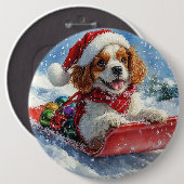 Badge Rond 15,2 Cm Cavalier King Charles Spaniel Chien Sledge Noël (Devant & derrière)