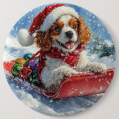 Badge Rond 15,2 Cm Cavalier King Charles Spaniel Chien Sledge Noël (Devant)
