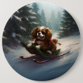 Badge Rond 15,2 Cm Cavalier King Charles Spaniel neige de Noël (Devant)
