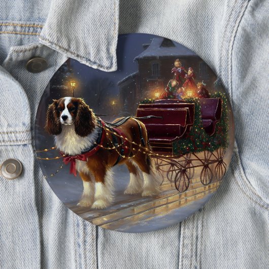 Badge Rond 15,2 Cm Cavalier King Charles Spaniel Noël Festive (En situation)