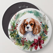 Badge Rond 15,2 Cm Cavalier King Christmas Wreath Festive Pup (Devant & derrière)