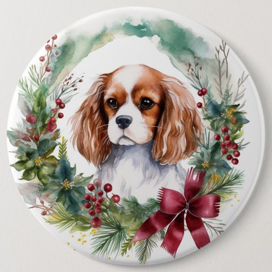 Badge Rond 15,2 Cm Cavalier King Christmas Wreath Festive Pup (Devant)