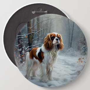 Badge Rond 15,2 Cm Cavalier Roi Laisser Neige Noël Brossé