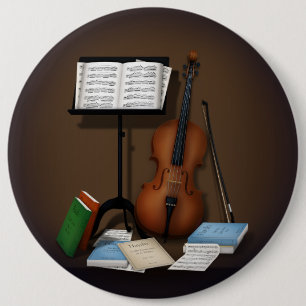Badge Rond 15,2 Cm Cello & Musique Stand Charme Miniature Scène