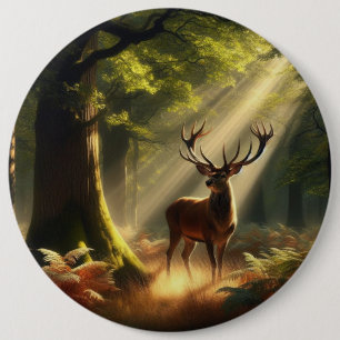 Badge Rond 15,2 Cm Cerf dans la forêt matinale