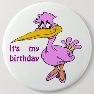 BADGE ROND 15,2 CM "C'EST MON ANNIVERSAIRE" OISEAU VIOLET