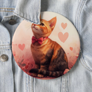 Badge Rond 15,2 Cm Chat Abyssin avec des Roses - Saint-Valentin