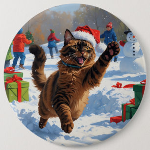Badge Rond 15,2 Cm Chat abyssin Scène de neige festive de Noël