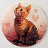 Badge Rond 15,2 Cm Chat abyssinien avec Rose - Saint Valentin (Devant)