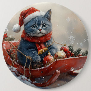 Badge Rond 15,2 Cm Chat bleu oriental en traîneau Laissez la neige No