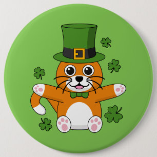 Badge Rond 15,2 Cm Chat de la Saint Patrick avec dessin Shamrock