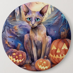 Badge Rond 15,2 Cm Chat d'Halloween Abyssinian avec la peur Citrouill